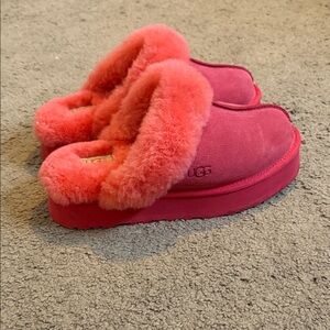 UGG Coral Pink Shearling Platform Slide